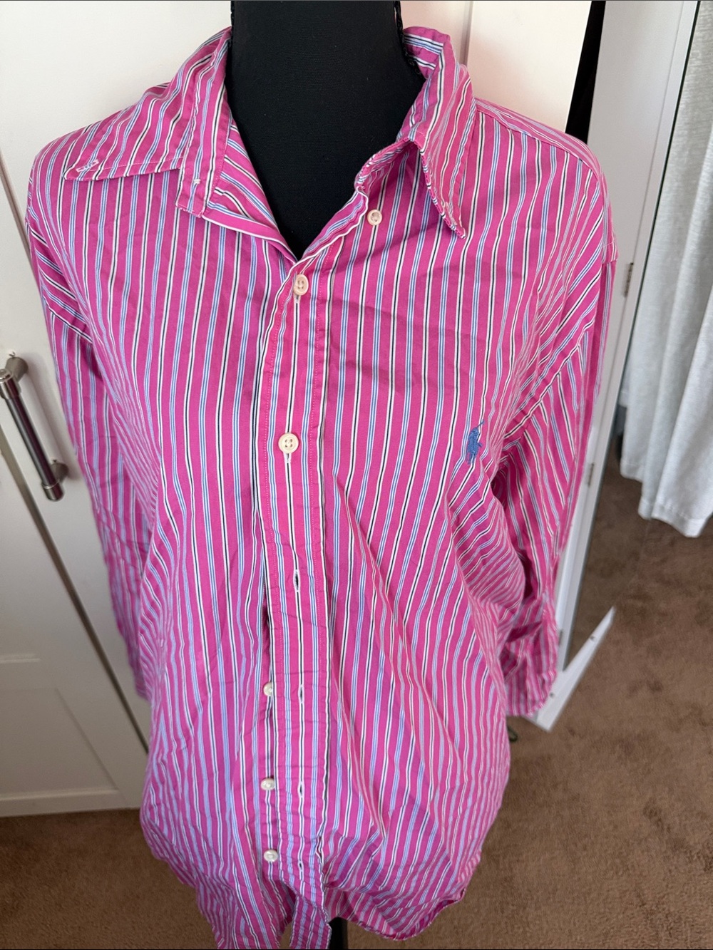 Ralph Lauren Pink and White Striped Button-Down Blouse